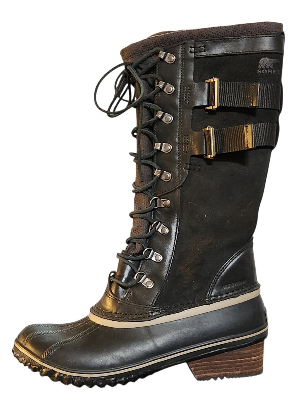 Sorel Winter Boots Womens Size 10 Black Conquest Carly II Mid Calf Lace Up